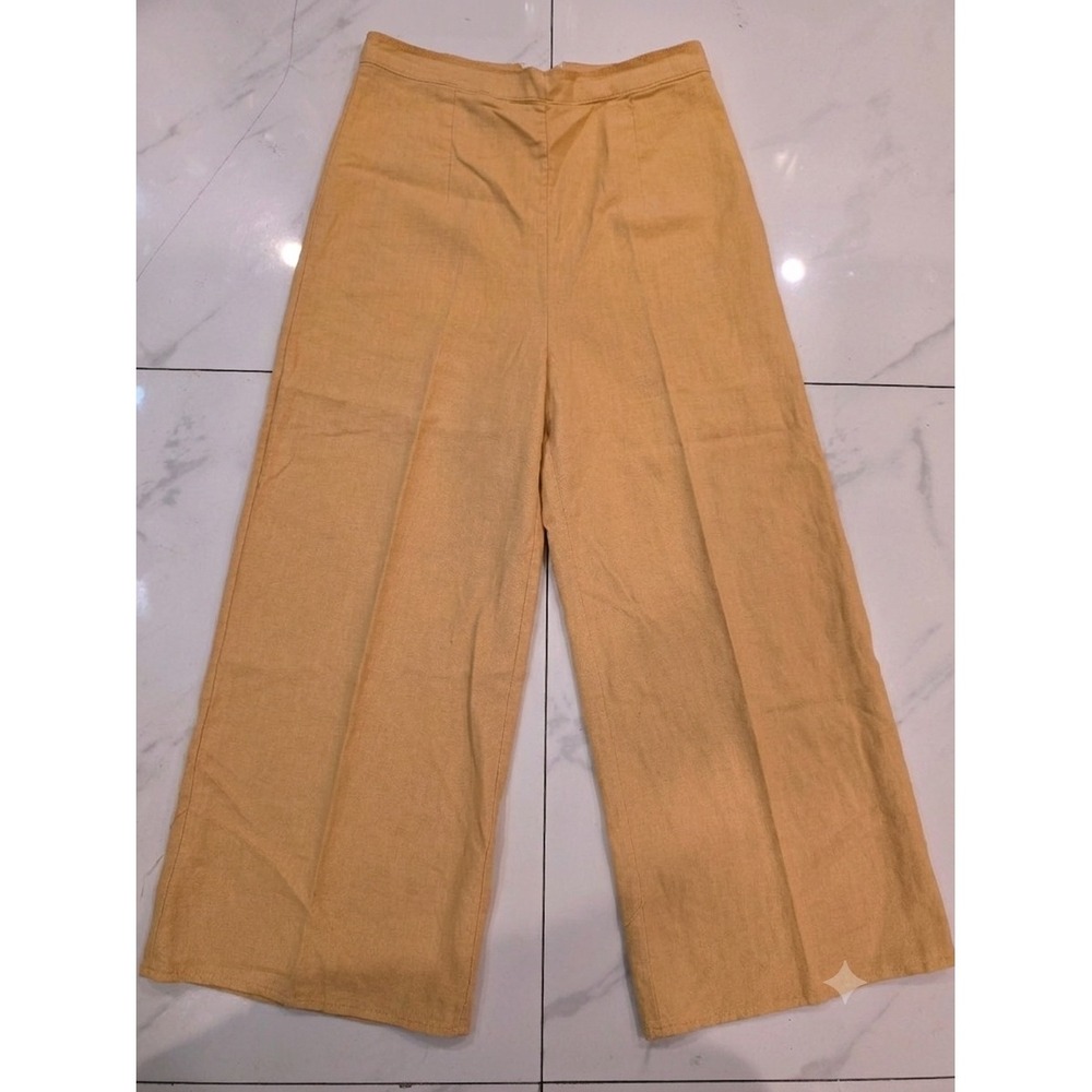 La Lavon Mustard Yellow Linen Blend Wide Leg High Waisted Pants Medium LS5026